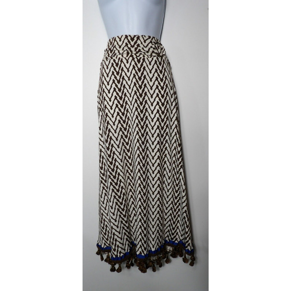 Robert Louis Maxi Skirt Petite Large PL Boho Hippie Geometric Faux Belt Tassels - Picture 2 of 14